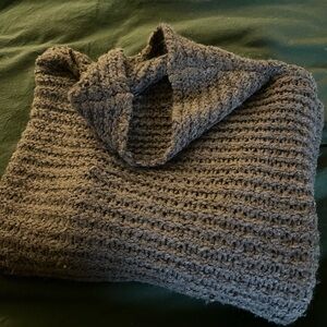 Aerie Gray Cowl Neck Sweater with Textured Pattern